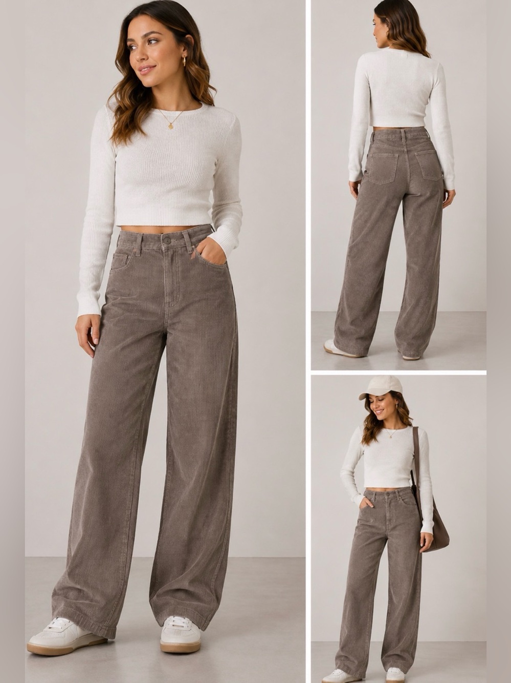 Kuwalla Taupe Corduroy Wide Leg Pants High Rise Size S